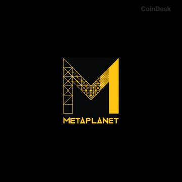 The image displays the MetaPlanet logo (a yellow "M" composed of a triangular grid design) alongside the CoinDesk watermark, on a black background. It relates to the post by representing MetaPlanet, which shareholders approved a deal for to invest 2,100 BTC and $2.5 million into Super League, forming a new U.S.-listed Bitcoin treasury company called Superplanet.