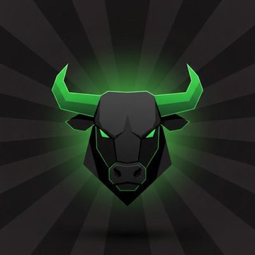 A stylized bull's head logo with glowing green horns and eyes is centered against a dark radial background. The fierce, bullish imagery aligns with the post's crypto promotion, using the bull as a symbol of market gains to complement recommendations for Solana memecoins like $ANSEM, $TripleT, and $Tokabu.