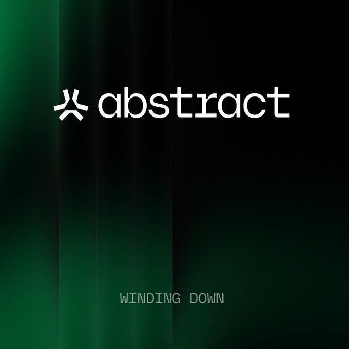 A graphic with a green gradient background featuring the word 'abstract' in white lowercase letters next to a logo, with the text 'WINDING DOWN' at the bottom.