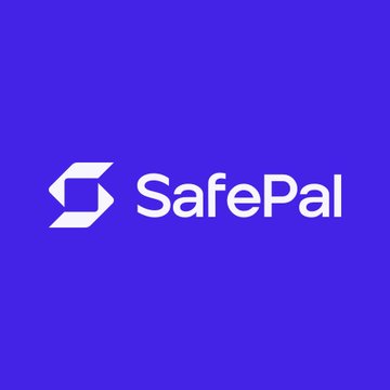 SafePal logo displayed on a blue background with a stylized 'S' icon next to the company name.