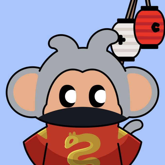 A cartoon chimp character from the Chimpers NFT collection wearing a red dragon-themed hoodie and a black face mask, set against a light blue background with hanging red and white paper lanterns in the corner—illustrating the post's claim that this unique 1/1 (one-of-one) NFT is a prized personal collectible.