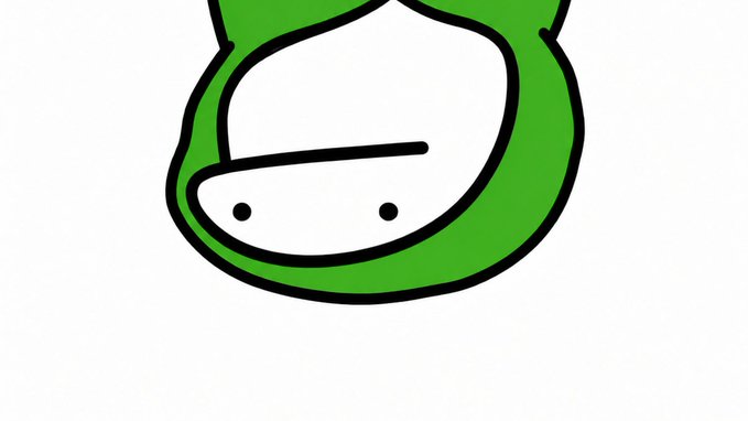 A simple cartoon illustration of a green dinosaur or character face with a white hat and a small, simple face.