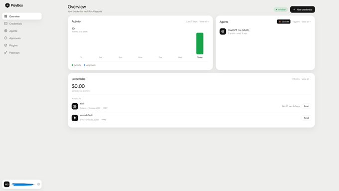 The image shows a PayBox dashboard with an "Unified inbox for AI agents" featuring an Activity chart (showing 10 invoices this week), one Agent ("lastGPT low OAuth"), and $0.00 across two wallets. 

The post about a new staking pool and large farm investors doesn't relate to this image, which is a payment/AI agent dashboard with no DeFi, farming, or staking elements visible.