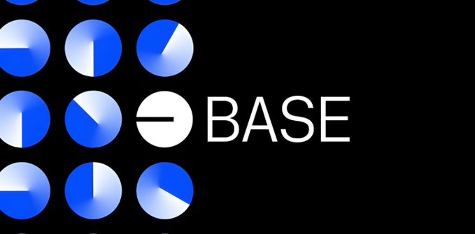 Base logo displayed in white text against a black background, with a pattern of blue and white gradient circles to the left.