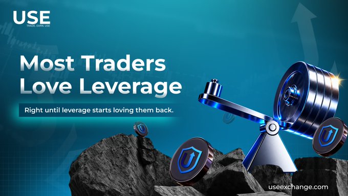 An advertisement for US Exchange reads 'Most Traders Love Leverage – Right until leverage starts loving them back,' featuring a mechanical scale balancing coins against an upward arrow background.
