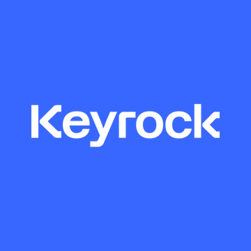 The image displays the Keyrock logo in white text on a blue background, representing the company's brand identity. The logo accompanies a post announcing Keyrock's acquisition of BlockFills' trading assets to expand its crypto capital markets business.