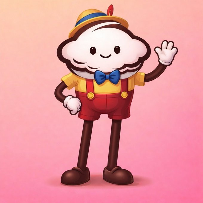 A cheerful cartoon mascot featuring a fluffy white cloud-like face with a yellow hat, blue bowtie, and red overalls waves cheerfully against a pink background. The whimsical, friendly character complements the post's promotional tone for TartProtocol, serving as an inviting visual mascot for the $TART token project.