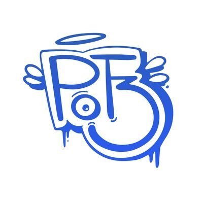 A blue graffiti-style logo with the letters 'PF3' and angel wings on a white background.