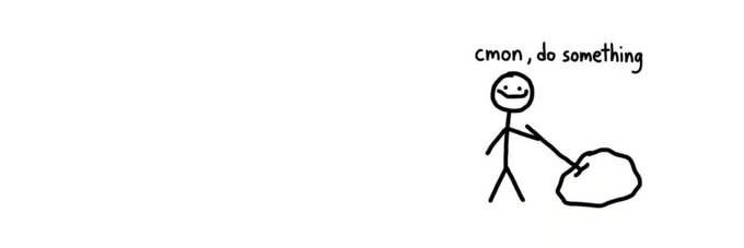 A simple stick figure with a smiling face pushes a large rock, with the handwritten text "c'mon, do something" above it, representing the banner for the Solana memecoin $Stickman on Moby.