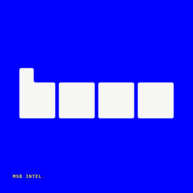 A minimalist logo featuring five white rectangular blocks arranged in an L-shape on a solid blue background, with 'MSB INTEL' text in the bottom left corner.