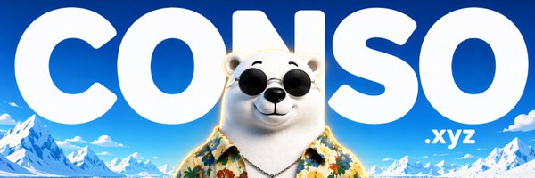 A banner with large white text reading 'CONSO' and '.xyz' featuring a polar bear wearing sunglasses and a floral shirt.