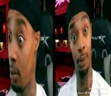 Two side-by-side reaction memes of a man with wide, surprised eyes wearing a backwards cap.
