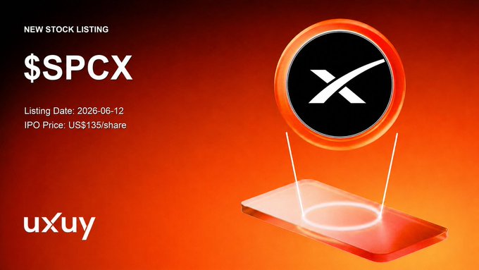 The image shows a red circle with an X inside, accompanied by the text "New listing: $SPCX". The background of the image is orange and has a floating object that represents the cryptocurrency "XSPC" surrounded by a light pink border. Below this design, there's a description of the coin. The post also mentions an estimated IPO price of $135 and suggests that the coin could potentially soar like a SpaceX rocket in terms of value appreciation. It is posted on September 6th at 1:30 pm (UTC), suggesting it was posted during regular working hours.