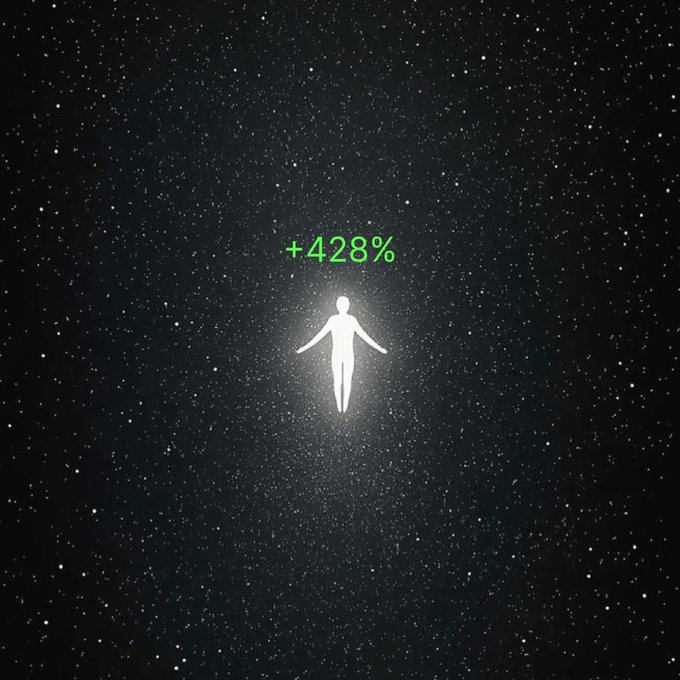 A luminous human figure floats in a starry cosmos with a bright "+428%" displayed above them—evoking how emerging onchain primitives can feel like cosmic, transformative gains that propel users into seemingly infinite possibility.
