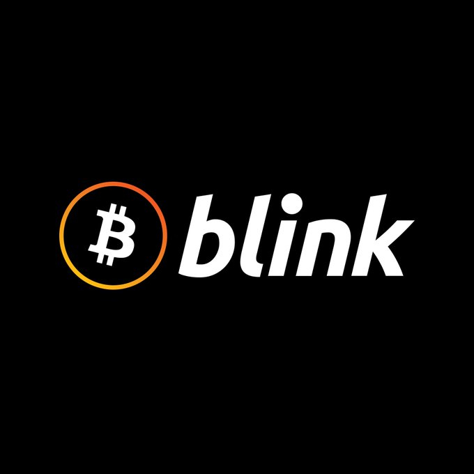 The image displays the Blink Wallet logo, featuring an orange-outlined circle with the Bitcoin "₿" symbol next to the lowercase white word "blink" on a black background. It relates to the post as Blink Wallet's branding, identifying the cryptocurrency wallet service that briefly paused operations following a security incident.