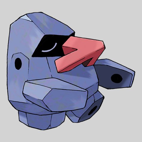 An illustration of a blue robotic character with a red arrow beak and a black visor, resembling an Among Us crewmate.
