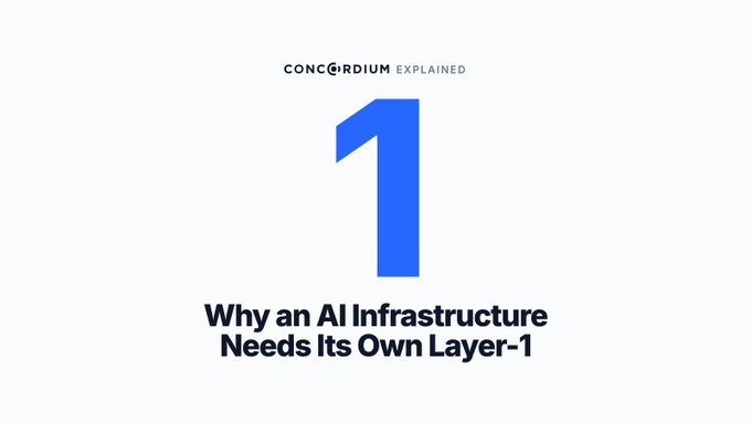 A graphic with the text 'CONCORDIUM EXPLAINED' at the top and a large blue '1' above the title 'Why an AI Infrastructure Needs Its Own Layer-1'.