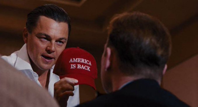 The image features a man wearing a red baseball cap with the words "America Is Back" written on it. The caption below the photo reads "$AIB on Ethereum is looking great here and ngl its giving $MAGA vibes! Trump gonna be bullposting it from here on out daily. We have floor around 1M and that is great entry for newcomers. However, let them buy higher."
