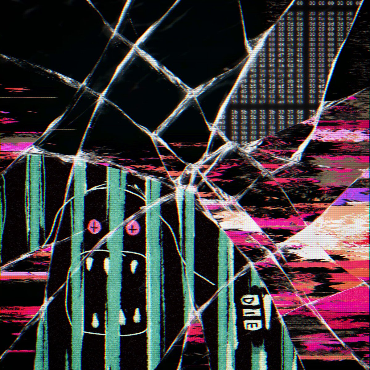 The image features a black background with white lines that create an abstract art style resembling a spider web or broken glass. The text "GM" appears multiple times throughout the image, possibly indicating the artist's name or the type of artwork being displayed. The caption also mentions "IMPACT_MEMORIES" and "floor is now at 0.02 ETH", which could be related to the artist's background or a reference to an event that took place in the past.
