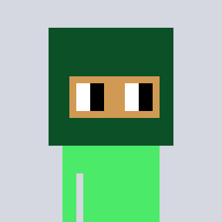 A minimalist 2D illustration of a green, blocky character with a rectangular window-like head and a bright green rectangular body.