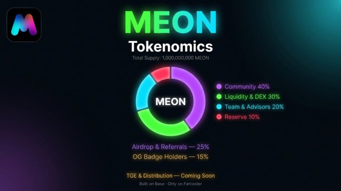 The image features a colorful and vibrant poster displaying data about a specific cryptocurrency called meon, which stands for Mendel's Osmosis. The poster contains various statistics related to this digital currency, such as tokenomics breakdowns, asset allocation, and details on the project's funding. The main focus of the poster is the color scheme and visual elements that help represent and convey the information about meon. This visually appealing representation allows for better understanding and absorption of the data presented in the post.