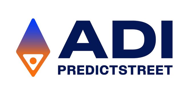 A logo features a blue-to-orange gradient geometric symbol alongside the text 'ADI PREDICTSTREET' on a white background.
