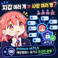 A small Korean-language promotional graphic featuring an anime-style pink-haired character and text asking about profit analysis for Primus (skTLS), mentioning a deadline of 9/12 at 12:00 (UTC).
