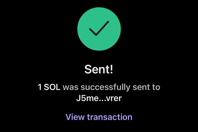 The image shows a black background with a green circle that has an X inside of it, along with a message saying "Sent!". The text below the circle reads "View transaction", which suggests that someone sent money through this platform. The caption above the image says "Here man enjoy the 1 sol Stick around more often". This implies that the person who sent the money is likely to be interested in the platform and wants others to join as well, possibly due to its success or popularity.