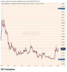 TradingView chart for WIFUSDT on Binance showing a downward price trend from 0.00470 to 0.00274.