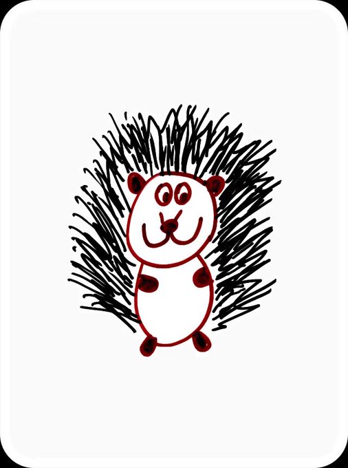 A hand-drawn sketch of a smiling porcupine with spiky black quills and a red-outlined body, representing the "Positive Porcupine" from the Veefriends collection, paired with a heartfelt thank-you message of appreciation for bringing comfort during a difficult time.