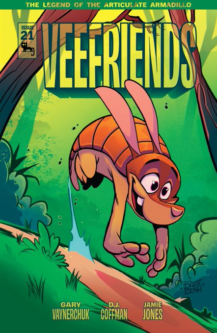 The cover of Veefriends comic Issue 21, subtitled 'The Legend of the Articulate Armadillo,' featuring an illustrated armadillo character and credits for Gary Vaynerchuk, D.J. Coffman, and Jamie Jones.