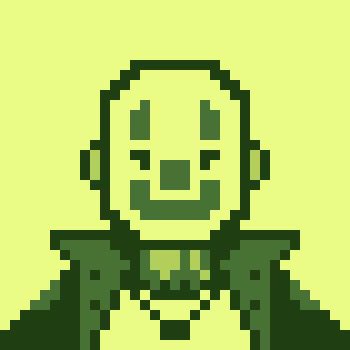 A pixel art clown face with a green-tinted color palette, featuring a stylized Pierrot-like character with simple facial features. The image serves as the clown/Pierrot trait for the Chain Raiders project, an initiative by Deadfellaz founders on the Robinhood chain.