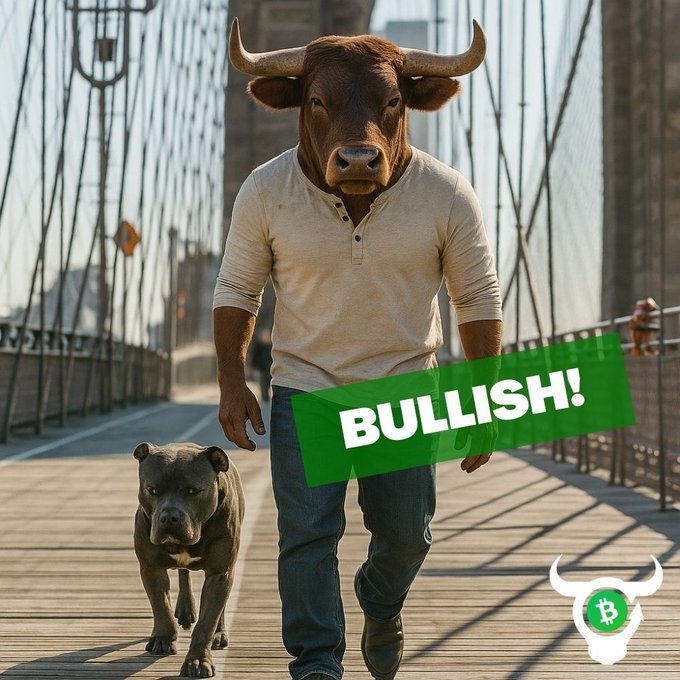 The image features a man walking his dog down a bridge, with the words "Bullish!" written above them. The caption below the image reads "Every time they try to stop A Peer-to-Peer Electronic Cash System it makes us more bullish." This suggests that the man and his dog are bulls in a china shop when it comes to stopping the development of electronic cash systems, as they seem to be embracing this technology.

The bridge serves as an interesting backdrop for their bullish attitude towards the new electronic cash system. The image captures both the man and his dog's enthusiasm for the advancements in technology while also highlighting the potential risks associated with these developments.