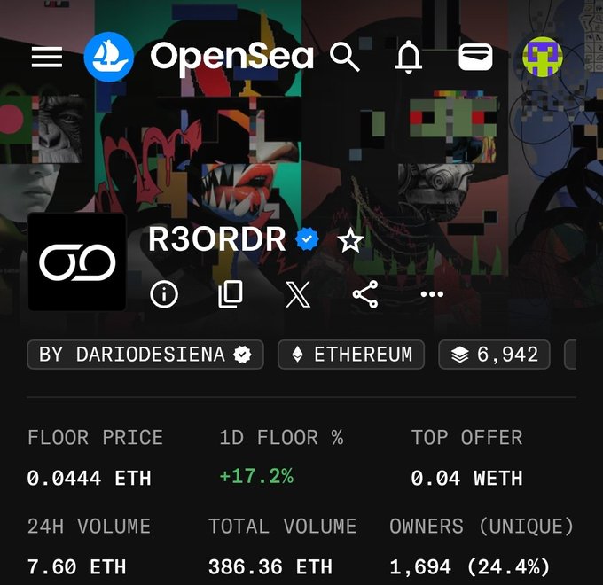 The image shows a black display with a list of cryptocurrency prices. It appears that this particular item is Bitcoin, which has a price of $6,942, according to one source. The rest of the list includes various cryptocurrency names and prices, providing information about different altcoins at the time of the photo being taken. The image also features an advertisement for OpenSea, likely promoting its trading services or products related to cryptocurrencies.