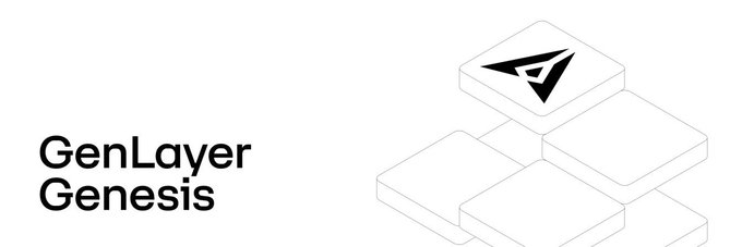 A logo graphic for 'GenLayer Genesis' featuring a stylized arrow icon next to an illustration of stacked, floating squares.