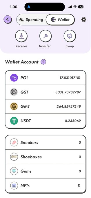 The image shows a phone screen displaying information about two transactions that were recently completed using an app called "Pocket" which helps with spending and tracking expenses. The user has received a payment of 3000 pGST from Poly( @PolyGST) for completing a task, and they have paid for some sneakers worth 0pGST. This app is useful for keeping track of financial transactions on the go, providing users with convenient ways to manage their money and expenses in real-time.