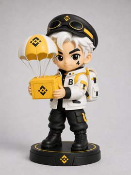 The image features a figurine of a boy holding an umbrella, with a box underneath him. The figurine also has a backpack attached to his back. The background of the image is white, which contrasts with the black and yellow colors on the figurine. There are two posts in the image, one above the figurine and another below it. These posts have a yellow and black design.