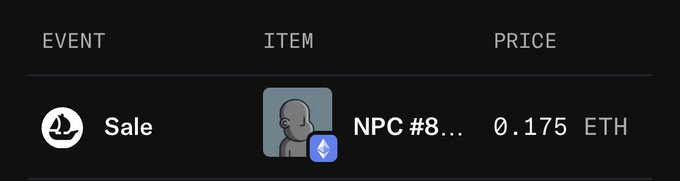 The image shows a screenshot of an item page from a website, with a price listed below it. The item appears to be a NPC game, as indicated by the price tag. The price for this particular item is 0.175E.