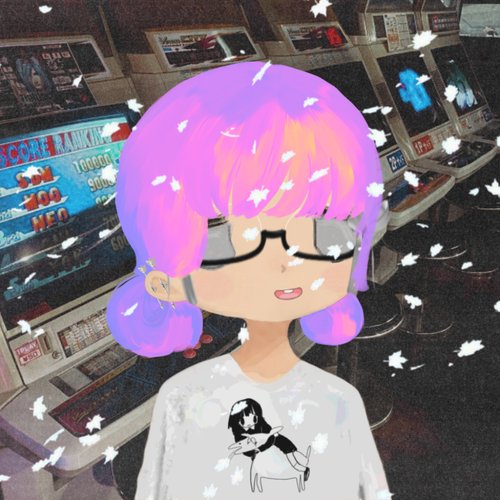 An anime-style character with pink hair and glasses smiles in an arcade setting while holding a "FUWA" trading card, complementing the celebratory "SOLD OUT" announcement and tease of secondary market activity.