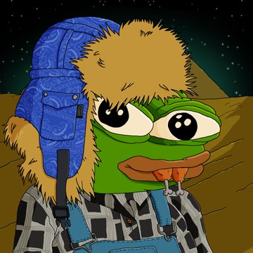 A cartoon green frog character wearing a blue backpack and plaid shirt appears against a starry space background with planetary bodies.