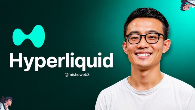 The image features a man wearing glasses, smiling for the camera with the words "HYPERLiquid" written above him. The background of the photo has a green color, which complements the man's attire. There are also other people visible in the image, but they do not seem to be the main focus.