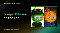 An NFT launch announcement on MagicEden x Jupiter for 'FuegoNFTs', featuring two flame character avatars.