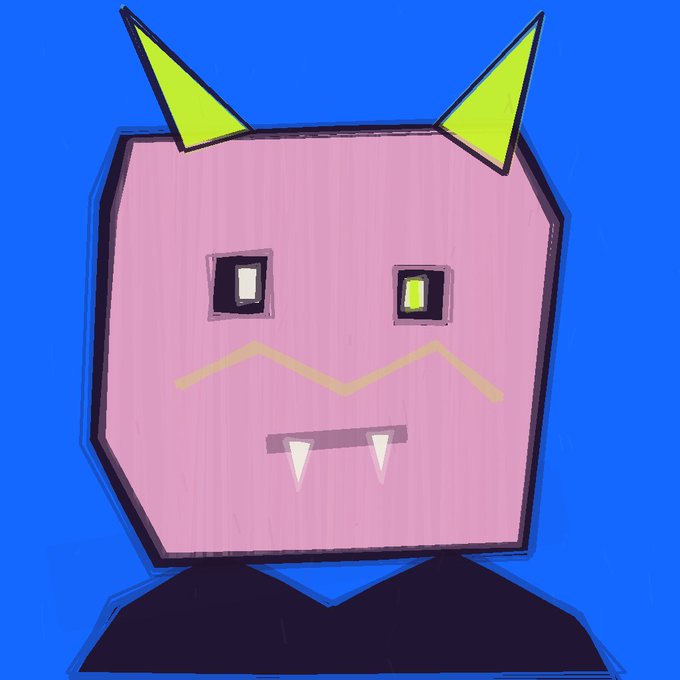 A pink cartoonish monster character with green horns, glowing yellow eyes, and fangs sits on a black base against a blue background, menacingly guarding what the post humorously warns not to drop—"DO NOT DROP WALLETS."