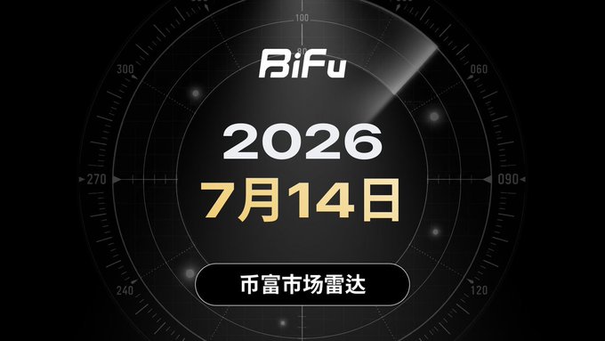 A title card with a radar background reading 'BiFu 2026 7月14日' and '币富市场雷达' at the bottom.