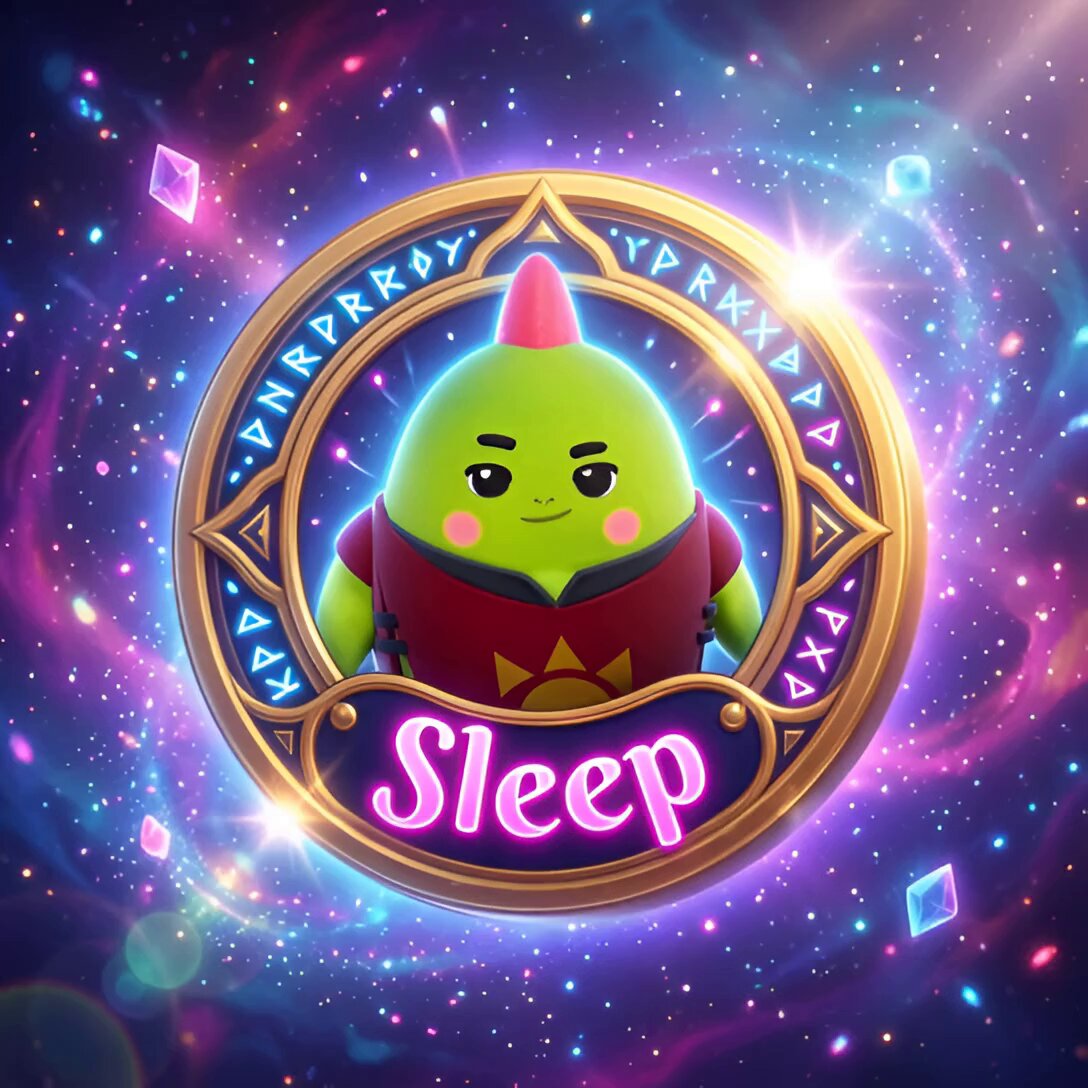 The image features a cartoon character, specifically an anthropomorphic green alien with a pink nose and a red headband, standing against a backdrop of stars and planets. The character has a name tag that reads "@SLEEP". The character is positioned in front of a golden frame, which contains the text "@NucleusCodes" written on it. This text seems to be related to the post about sleep, as it suggests that the character's actions are tied to the concept of sleep and its importance for overall well-being.