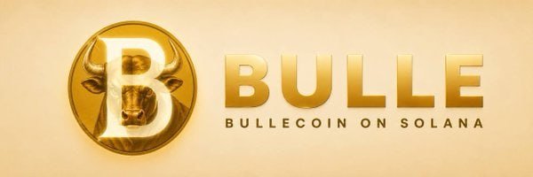 A gold-themed promotional image for "$BULLE - BULLECOIN ON SOLANA," featuring a metallic golden logo of a bull's head inside a coin with the letter "B," set against a shimmering gold background to reinforce the bullish branding tied to the memecoin's Solana contract address.