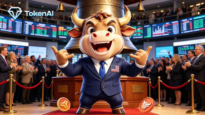 The image features a cartoon bull dressed in a suit standing next to a podium with a crowd of people behind him. The bull appears to be giving a speech or making an announcement, possibly related to the TokenAi platform. In the background, there are several people gathered around the bull and the podium, indicating that this event is taking place at a convention or gathering.

The post highlights the success of the TokenAi platform by showcasing its impact on various projects, such as JU, BOX, SZPN, AGA, Venus, Metaverse Dog, KUKUMA, and more. The bull's speech could be related to one of these projects or a general announcement about the platform's achievements.