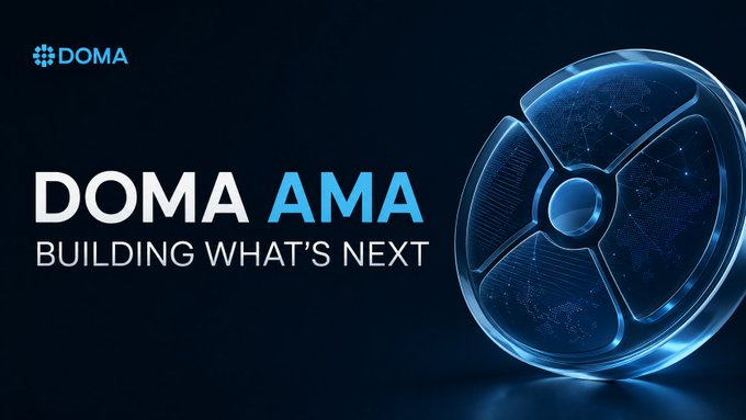 A promotional graphic for 'DOMA AMA' with the tagline 'BUILDING WHAT'S NEXT,' featuring a futuristic blue holographic globe design on a dark background.