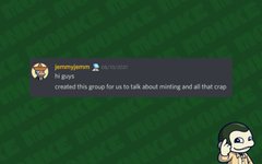A screenshot of a Discord message from "jeremyjamm" announcing the creation of a group to discuss minting, dated 08/13/2021, is displayed against a green background with a repeating "MONKE" pattern and a MonkeDAO logo. The image is presented as a framed "Proof of History" for MonkeDAO, referencing their claim as the first @solana NFT DAO.