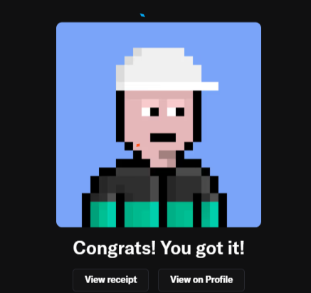 The image features a black background with an advertisement for an online game. In the center, there's a cartoon character wearing a white cap sitting down and looking at something off screen. At the bottom of the post, you can see that congratulations have been awarded, and two thumbs up icons are displayed, indicating approval or success in the game.